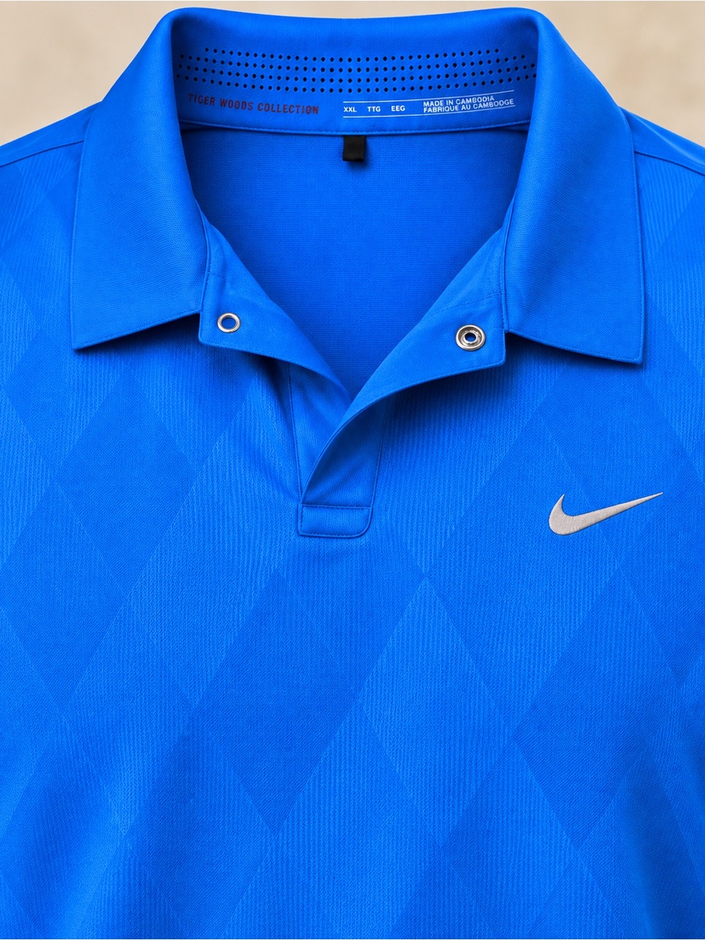 Nike Tiger Woods Collection Golf Polo Men’s 2XL Blue Dri-FIT Snap Collar #931